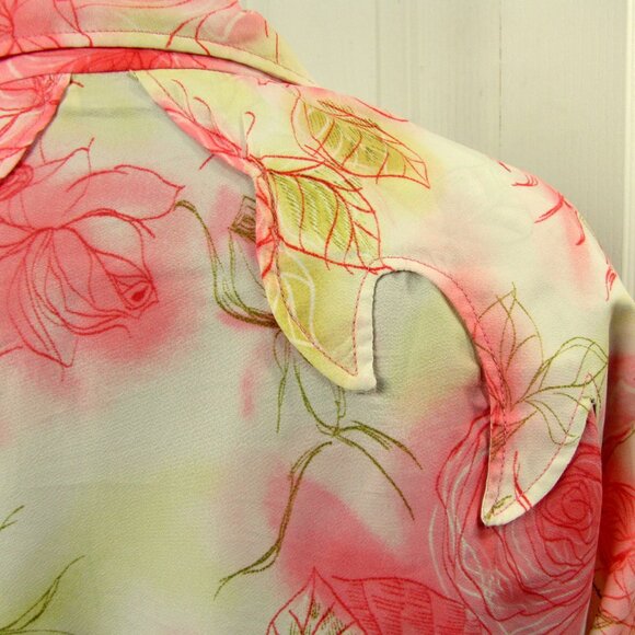 Vintage 70s Lasso Shirt Size 36 Pink Crepe Floral Pearlized Snap Front Western - Picture 8 of 14